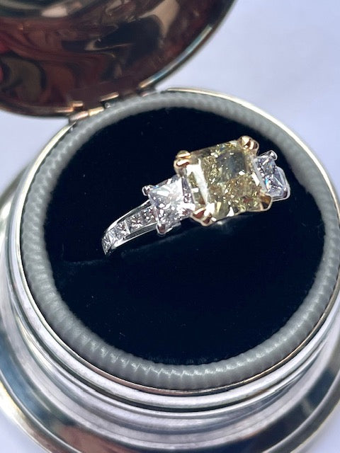 1.85 Carat, Natural, Fancy Yellow Radiant Diamond Ring