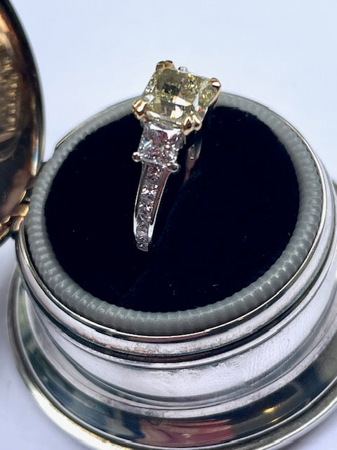 1.85 Carat, Natural, Fancy Yellow Radiant Diamond Ring