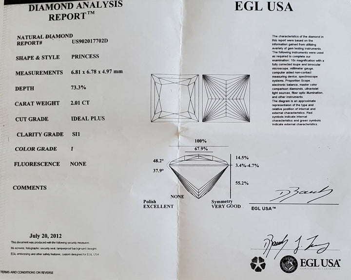 2.01 Carat, Natural, Princess Diamond Solitaire Ring