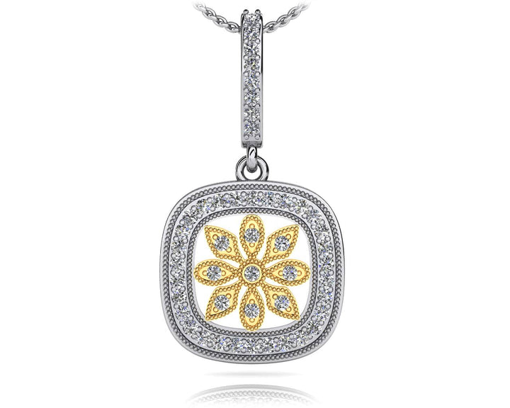 Cherry Blossom Halo Diamond Drop Pendant