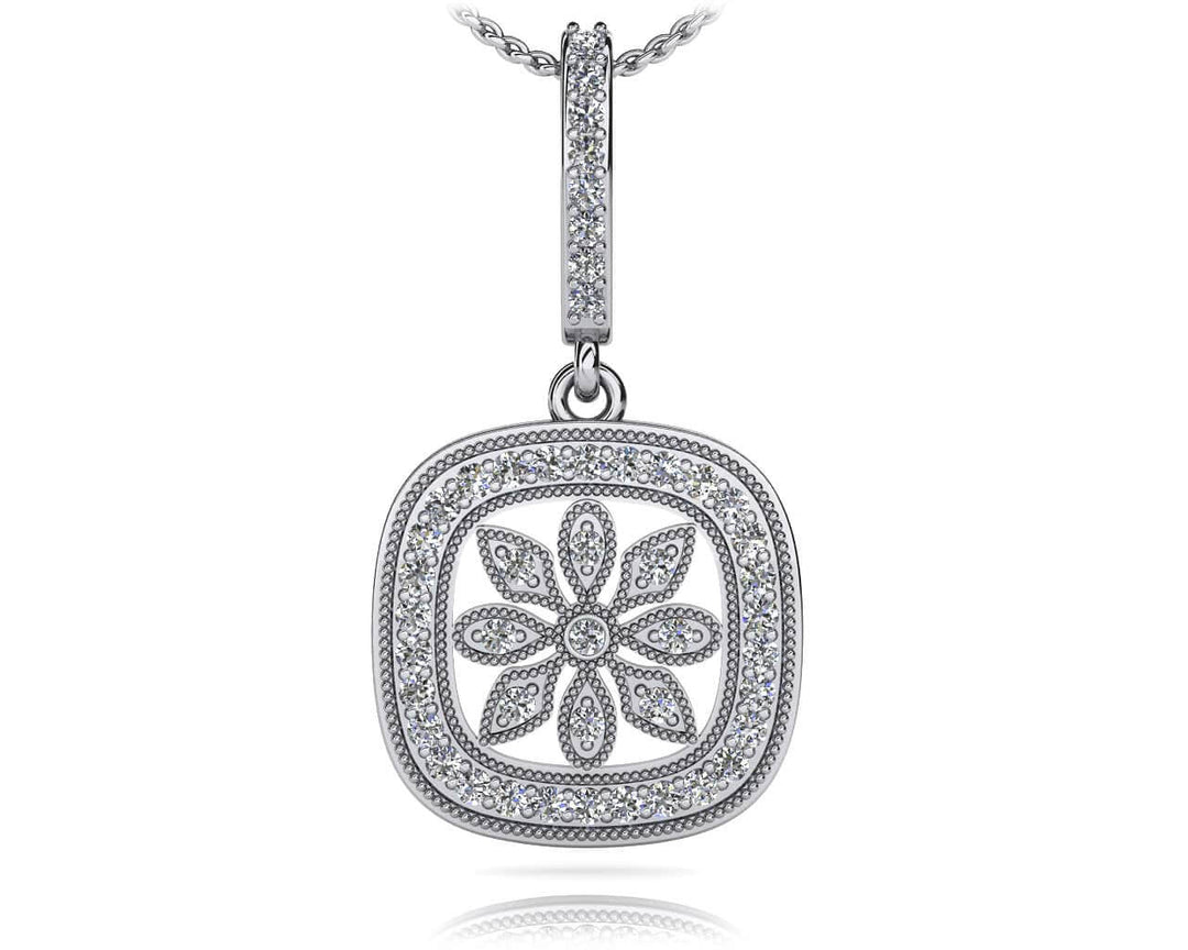 Cherry Blossom Halo Diamond Drop Pendant