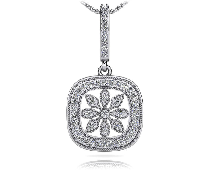 Cherry Blossom Halo Diamond Drop Pendant