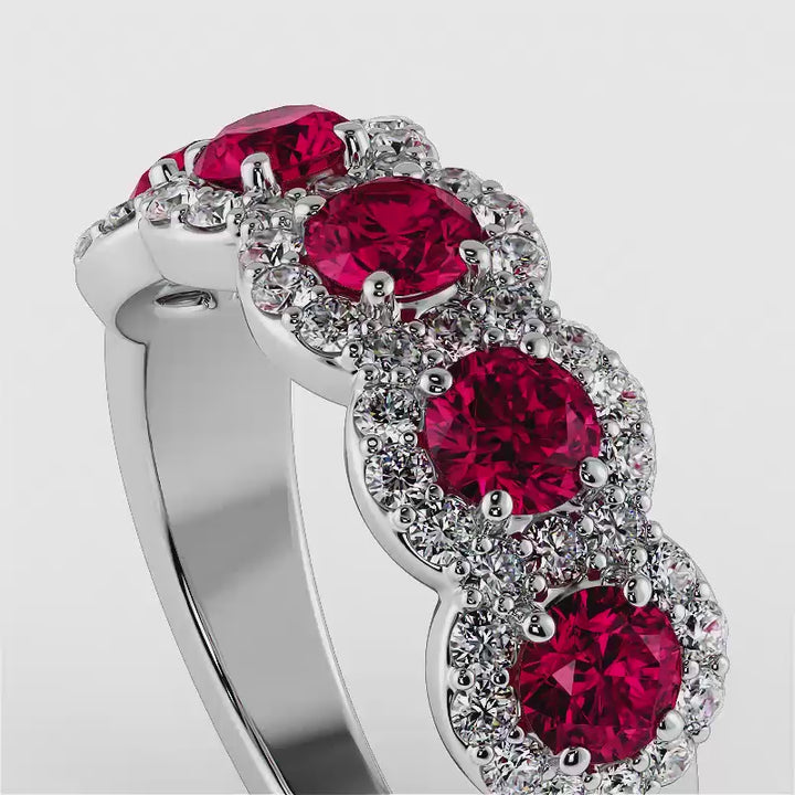 Cherry Blossom Gemstone & Diamond Halo Ring