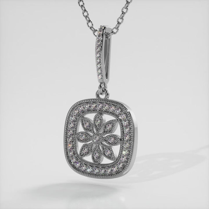 Cherry Blossom Halo Diamond Drop Pendant