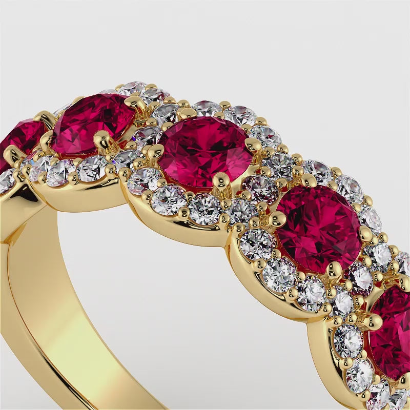 Cherry Blossom Gemstone & Diamond Halo Ring